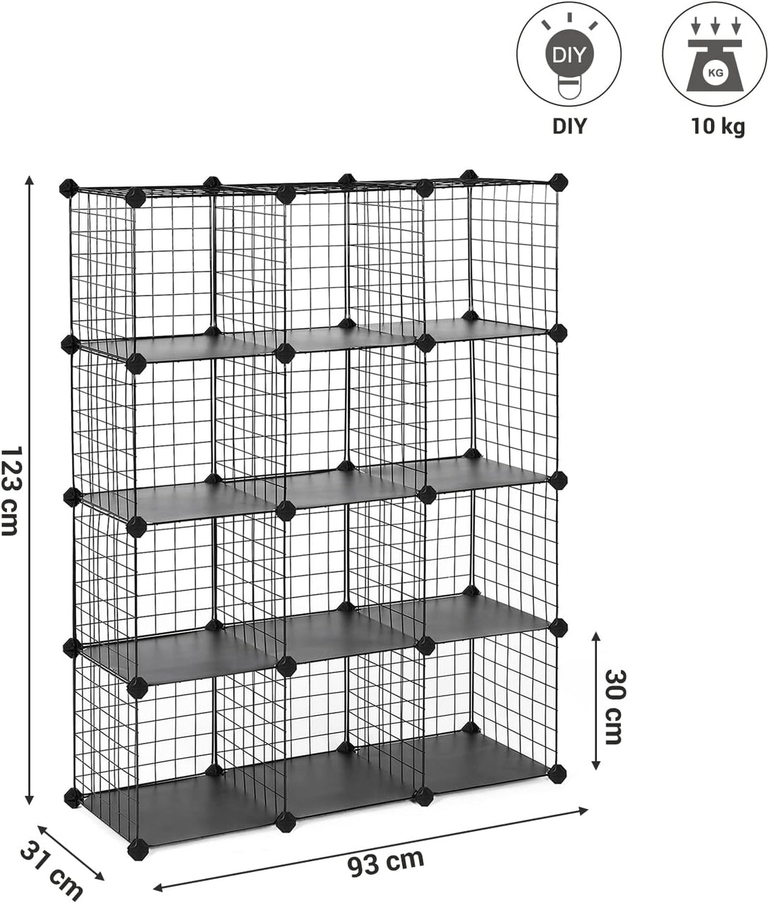 12Cuburi de depozitare, unitate de rafturi conectate, negru