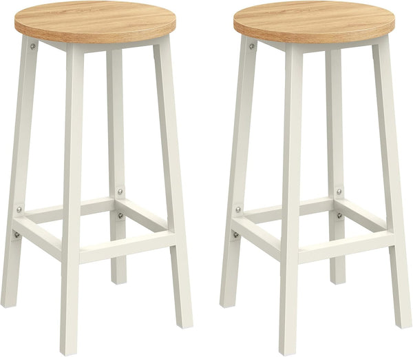 Set de 2 scaune de bar, 32 x 32 x 65 cm, capacitate de până la 100 kg, bej și alb