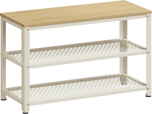 Bancă pentru pantofi cu 2 polițe deschise, 30 x 73 x 45 cm, culoare lemn și alb