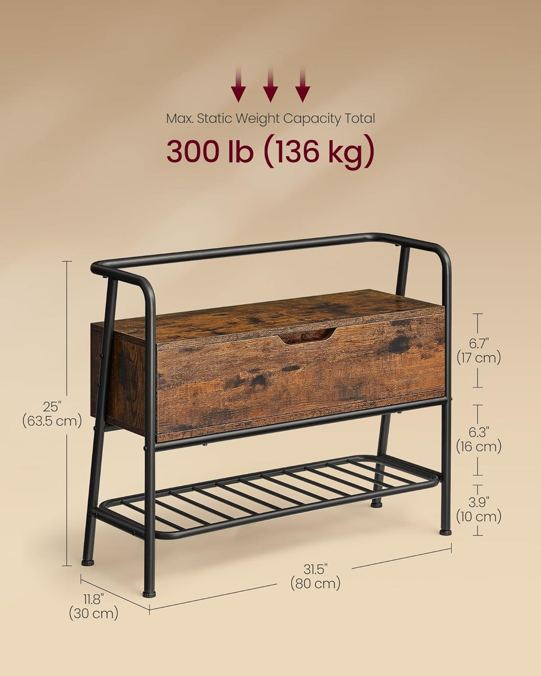Banca de depozitare pantofi, suport pentru pantofi, 30x80x63,5 cm, maro si negru