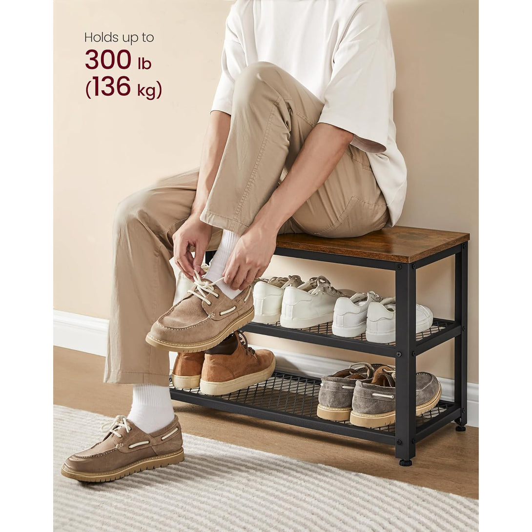 Banca de pantofi cu 2 niveluri , stil industrial , maro rustic