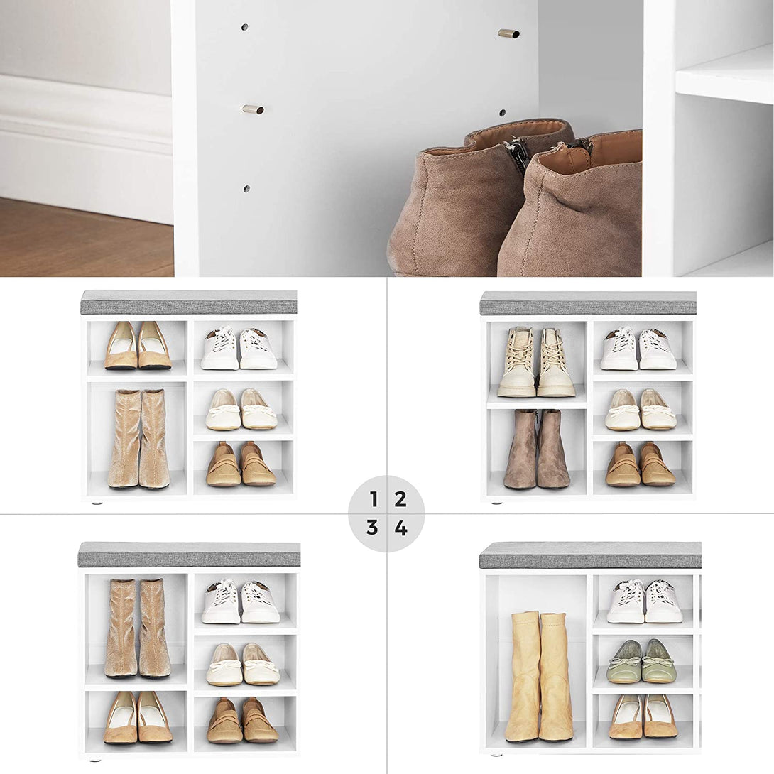 Bancă pentru pantofi cu 10 compartimente cu căptușeală 104x30x48 cm, alb