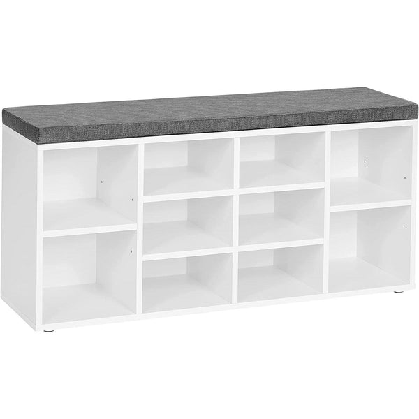 Bancă pentru pantofi cu 10 compartimente cu căptușeală 104x30x48 cm, alb