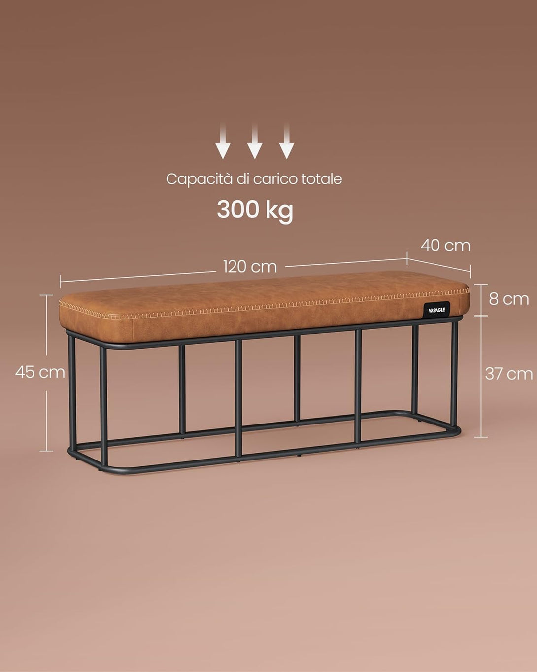 Bancheta , cadru din otel , piele artificiala , maro-camel | Vasagle