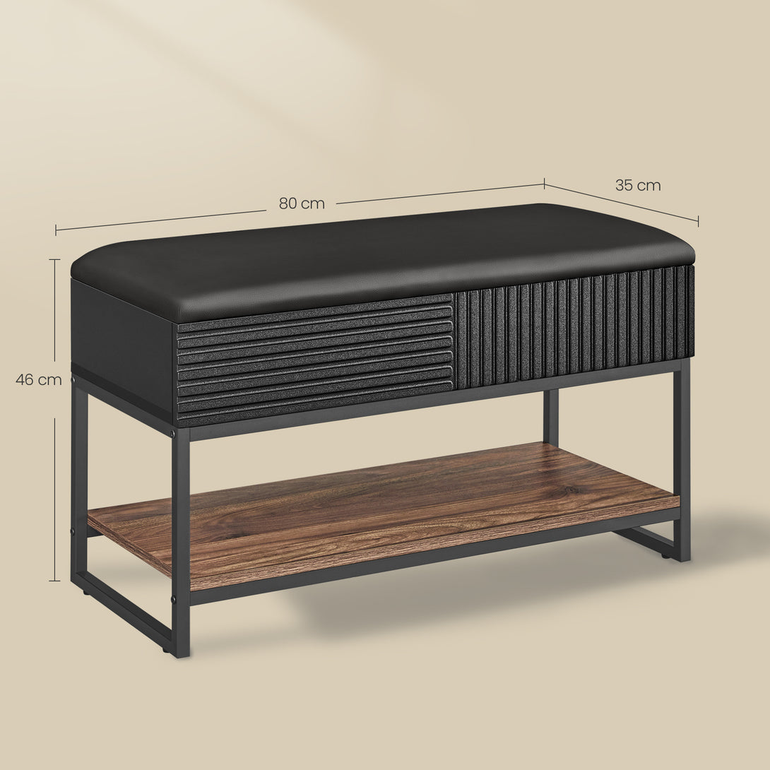 Bancheta cu spatiu de depozitare , 80x35x46 cm, MDF/PAL/poliuretan, maro/negru