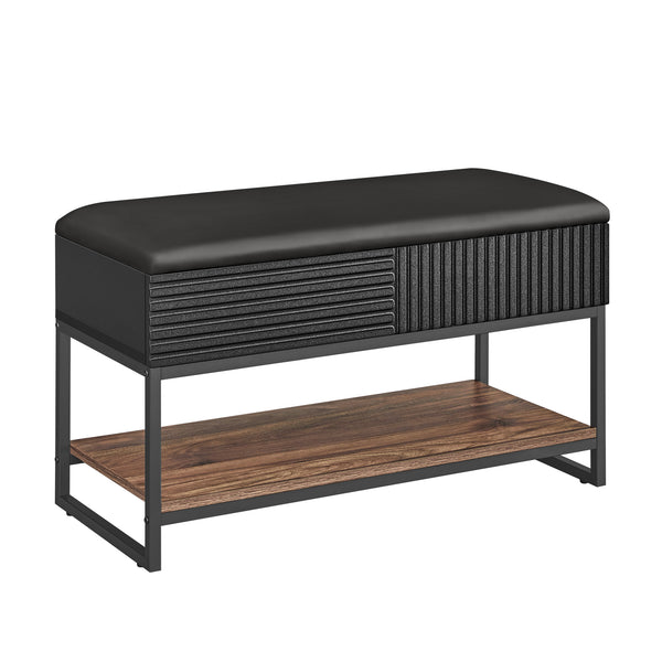 Bancheta cu spatiu de depozitare , 80x35x46 cm, MDF/PAL/poliuretan, maro/negru