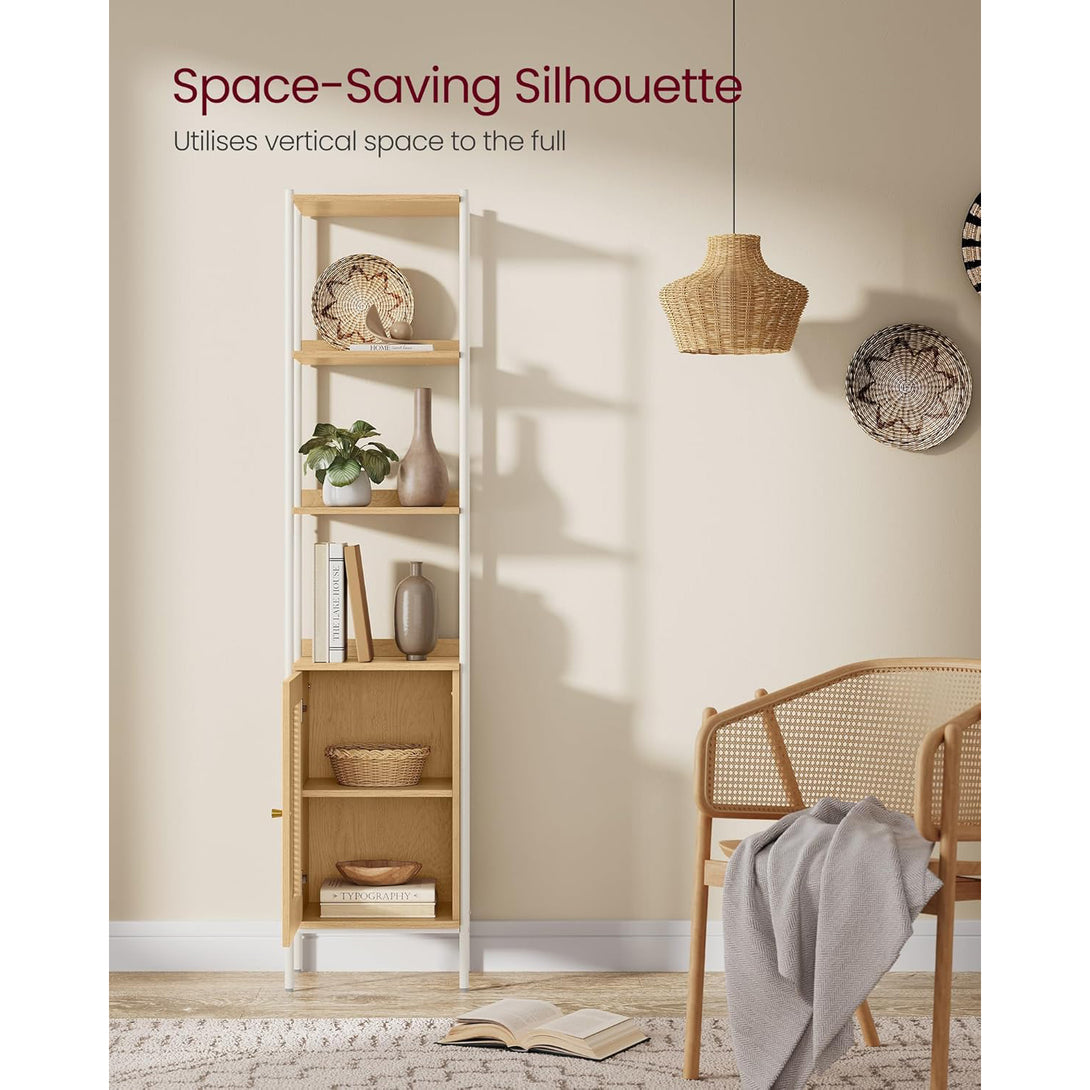 Biblioteca cu 6 niveluri , stil Boho , cadru metalic , bej-alb