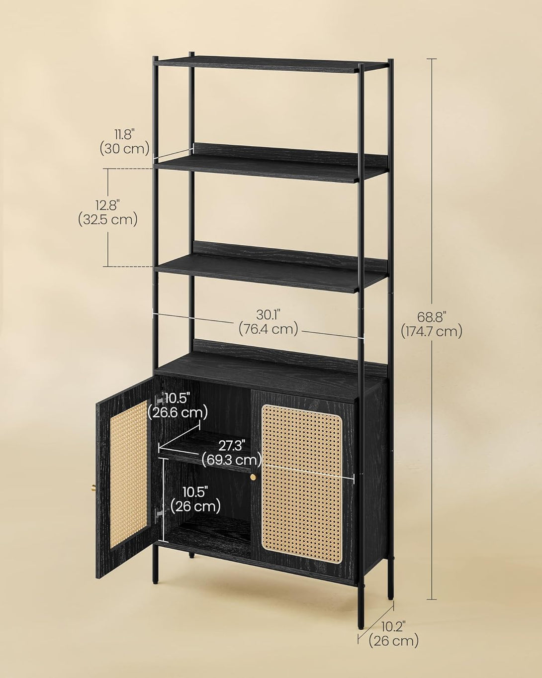 Biblioteca cu 6 niveluri , stil Boho , cadru metalic ,negru