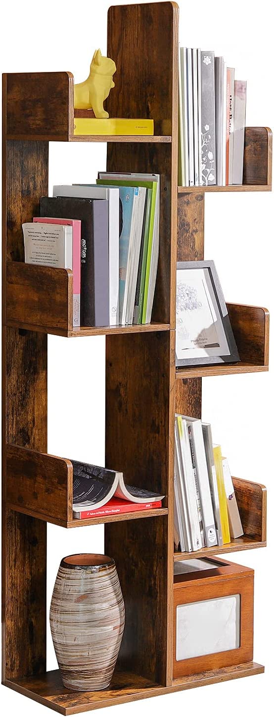 Bibliotecă din lemn, raft pe picioare cu 8 compartimente, raft depozitare, 50 x 25 x 140 cm