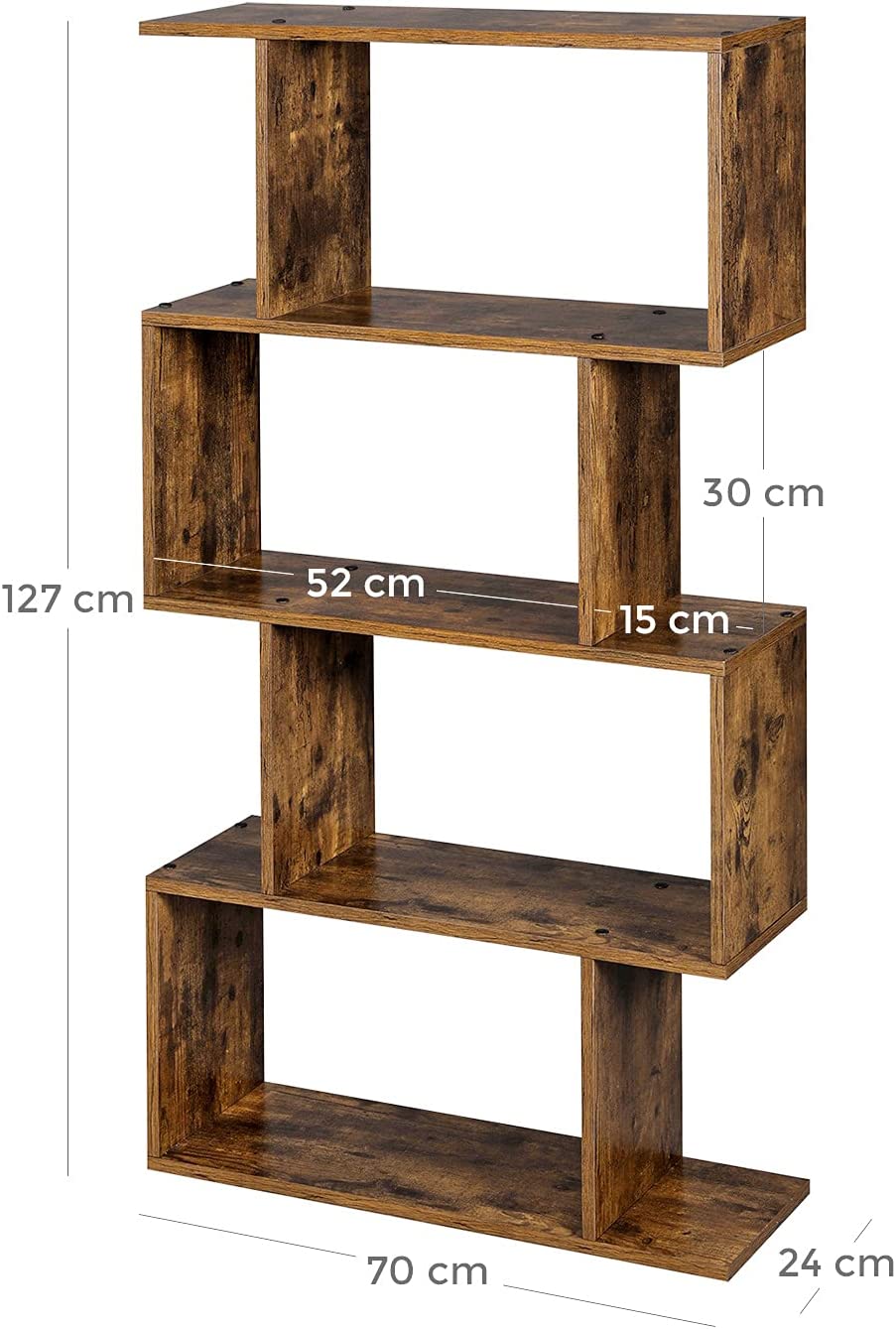 Bibliotecă pe 4 nivele 70 x 24 x 127cm maro rustic