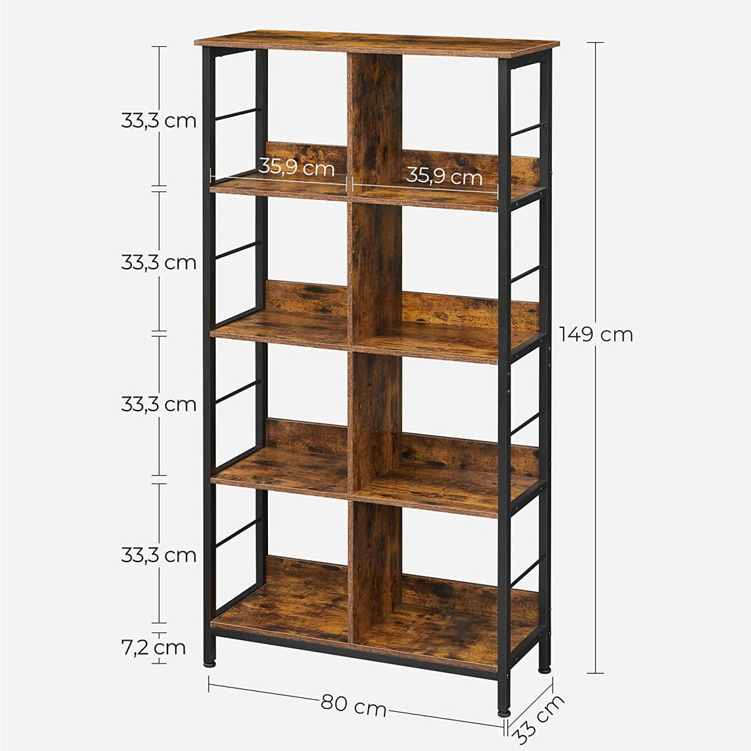 Bibliotecă pe 4 nivele 80 x 149 x 33 cm, rustic maro-negru