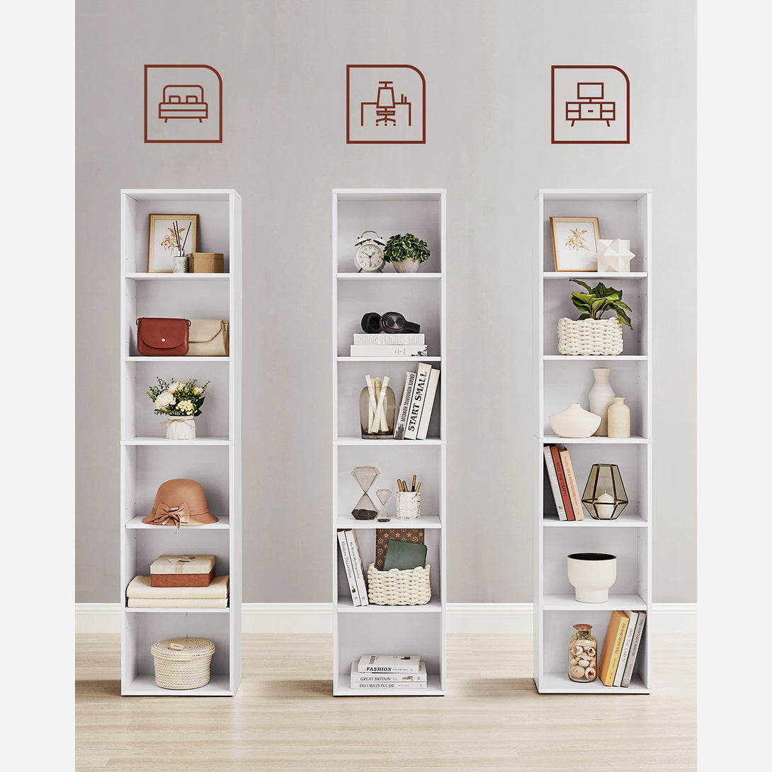 Bibliotecă, raft deschis cu 6 niveluri, unitate de rafturi verticale, 24 x 40 x 178,5 cm, alb