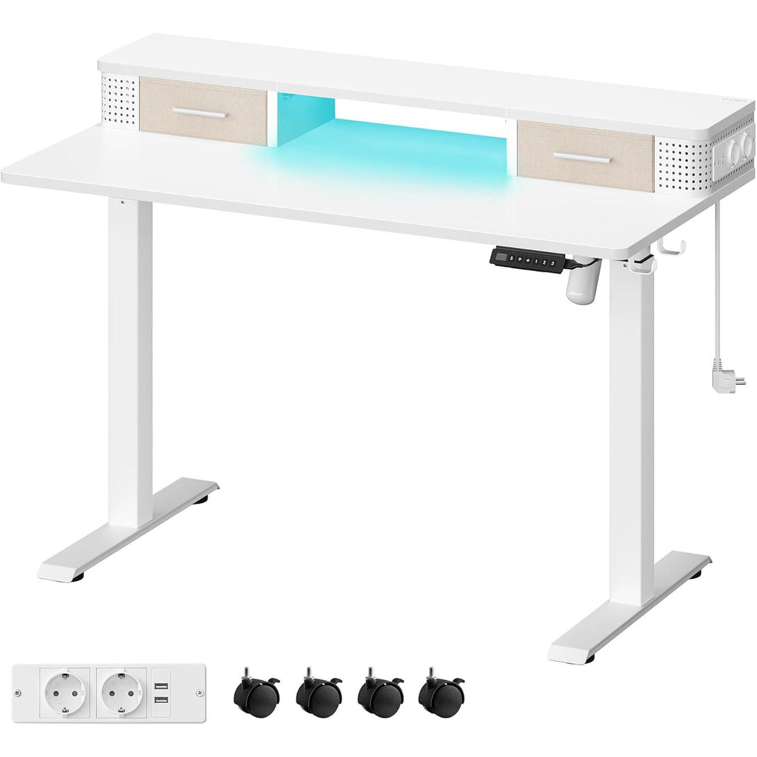 Birou electric reglabil pe inaltime cu iluminare LED, 60 x 120 x (72-120) cm, alb