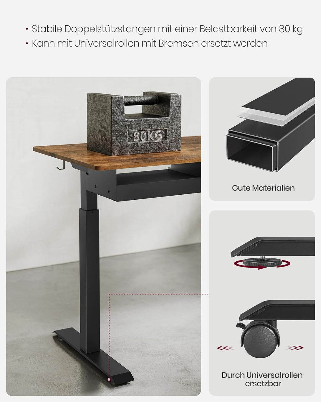 Birou electric reglabil pe inaltime cu priza si sertar, 140 x 60 cm maro-negru