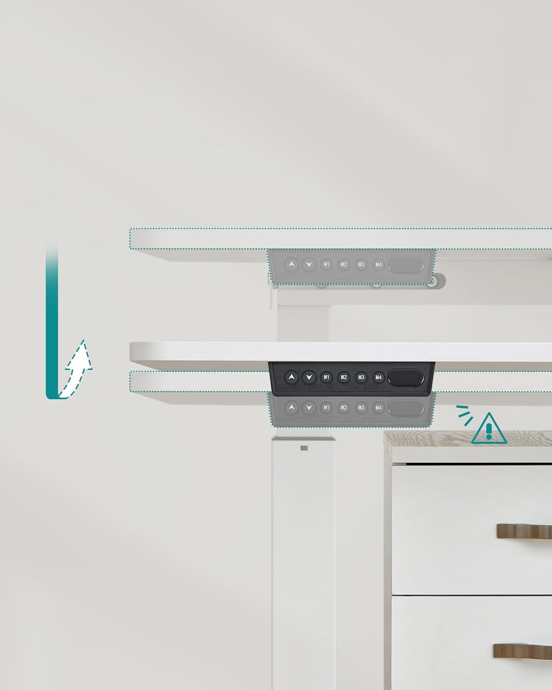 Birou reglabil electric pe înălțime, 60 x 140 x 72–120 cm, alb/gri