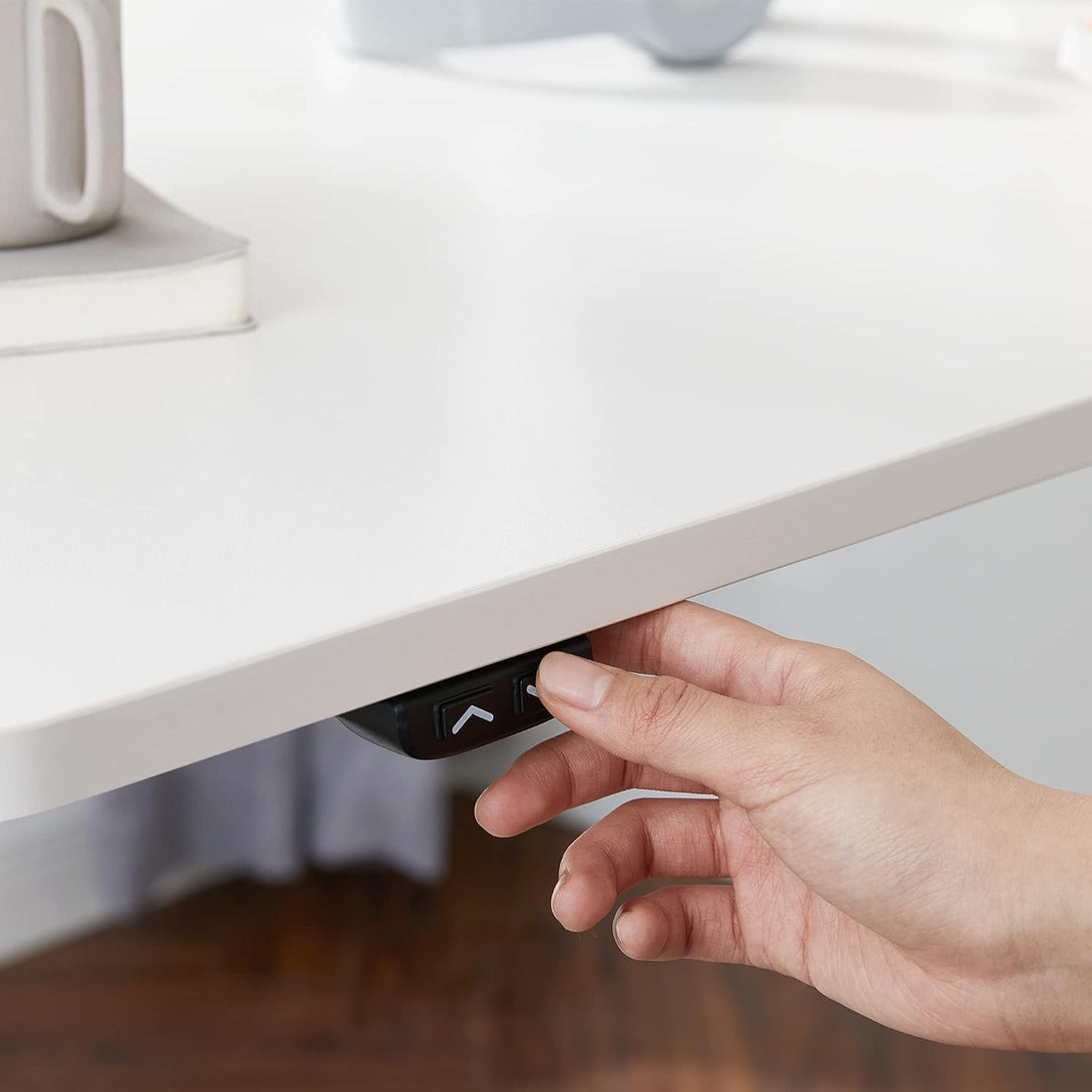 Blat pentru birou electric reglabil, alb din MDF