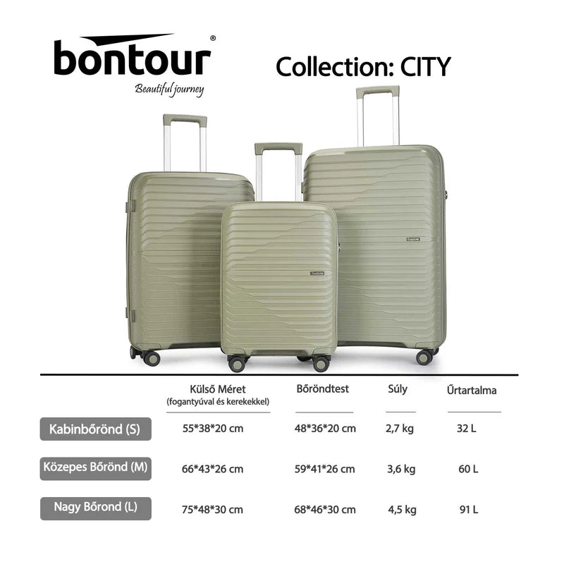 Bontour "City" Valiza cu 4 roti, blocare TSA, 75x48x30 cm, 91 L, Verde