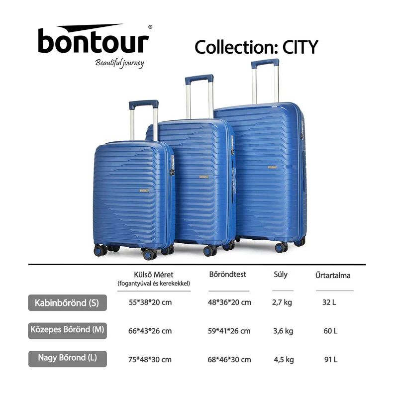 Bontour "City" Valiza cu 4 roti, blocare TSA, 75x48x30 cm, 91 L, albastru