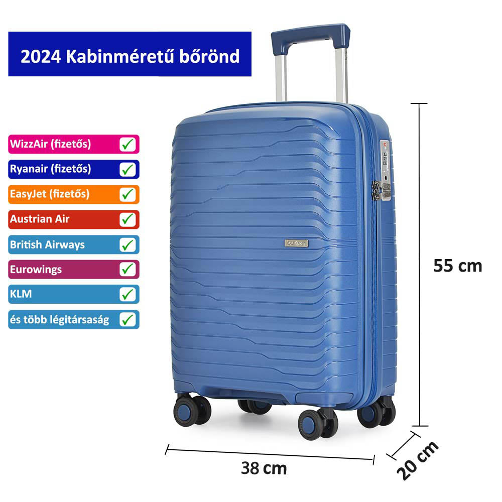 Bontour "City" Valiza de cabina cu 4 roti , 55x38x20cm, albastru