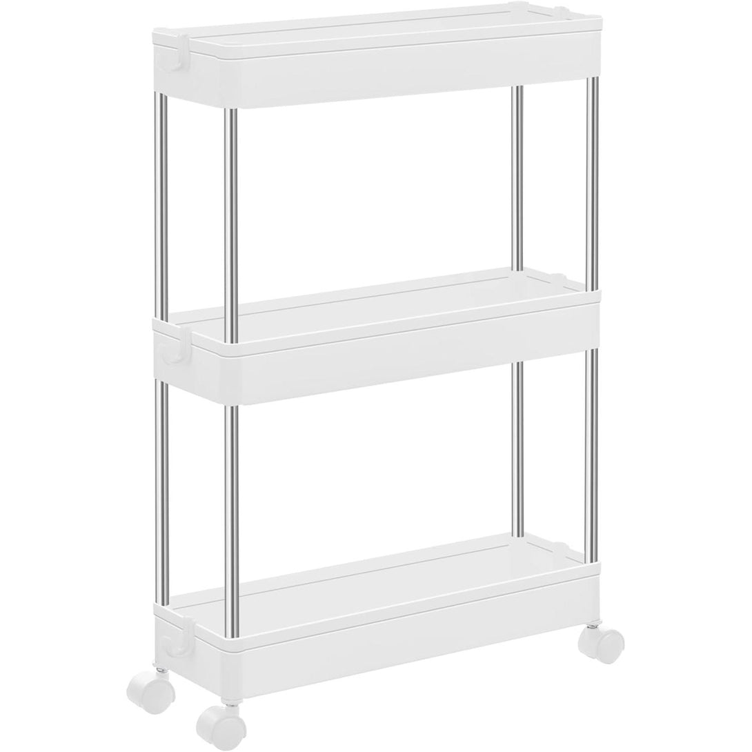 Carucior de depozitare, raft rulant, pe 3 nivele, 40 x 12,5 x 60 cm, alb