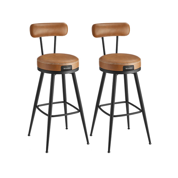 Colecția EKHO - Taburete de bar 2 scaune de bar pivotante cu spătar cu cusături din piele artificială, maro caramel