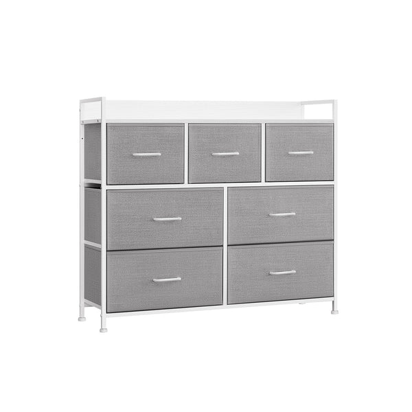 Comoda cu 7 sertare din stofa, 28,5 x 98 x 85 cm, gri-alb