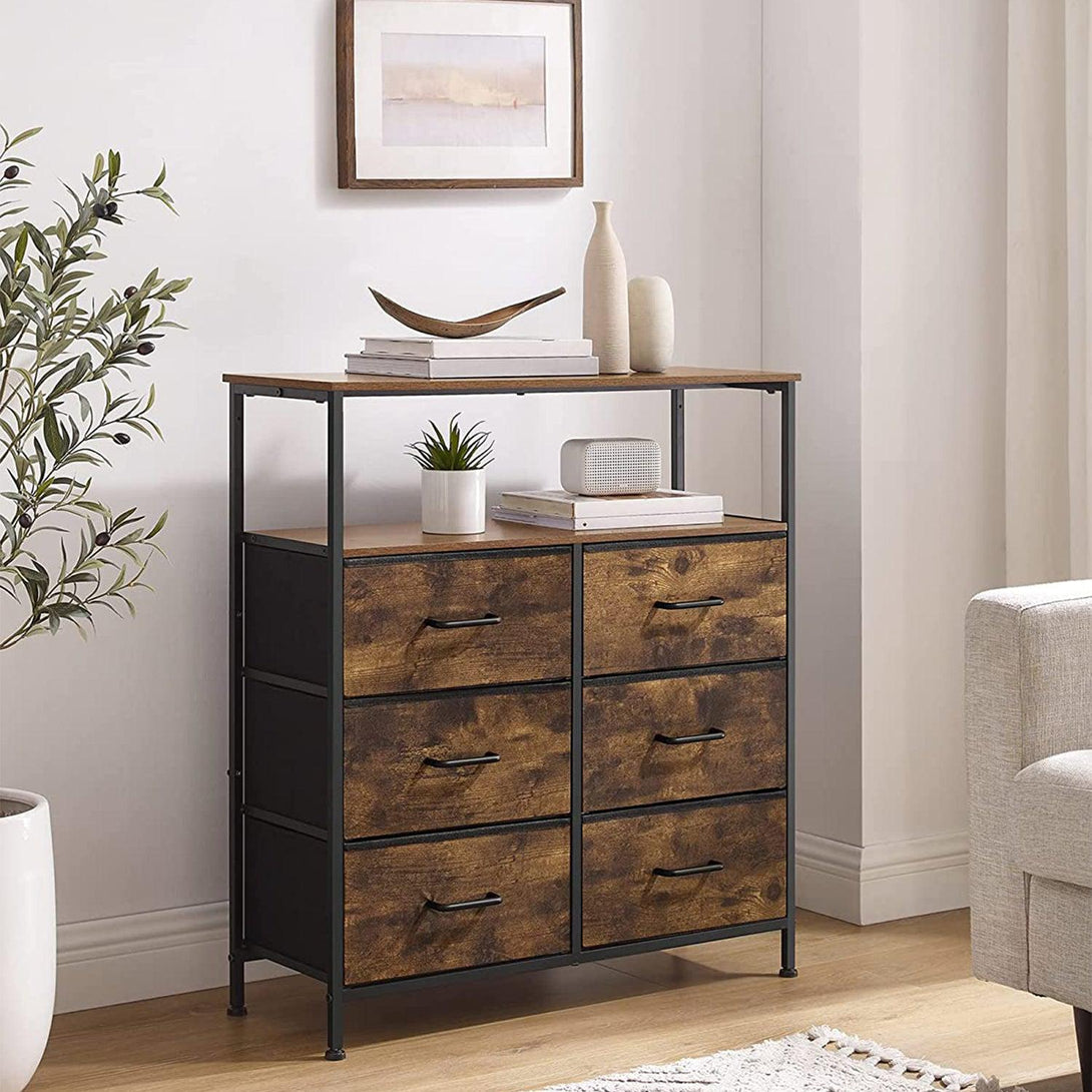 Comoda cu sertar din stofa, comoda, maro rustic