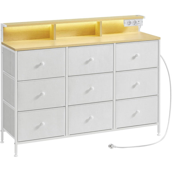 Comoda , dulap de depozitare cu 9 sertare , led , alb