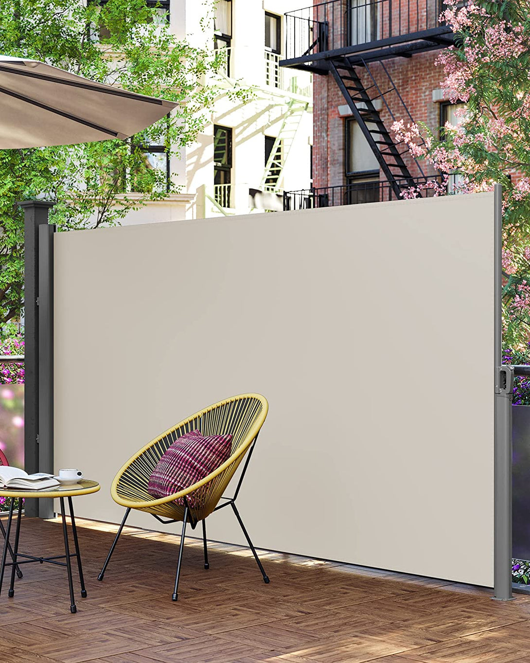 Copertina laterala extensibila pentru balcon si terasa, bej 180 x 300 cm