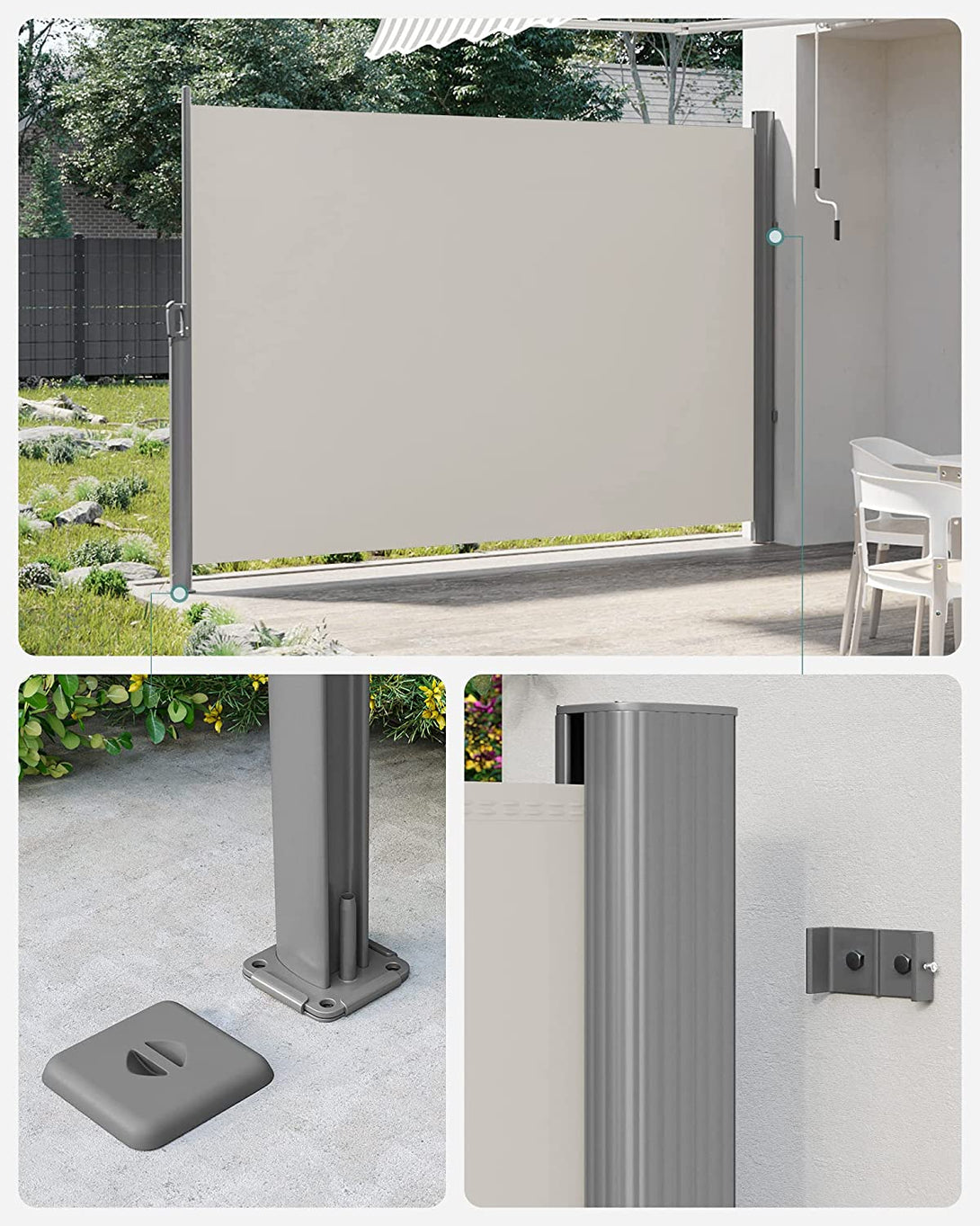 Copertina laterala extensibila pentru balcon si terasa, bej 180 x 300 cm