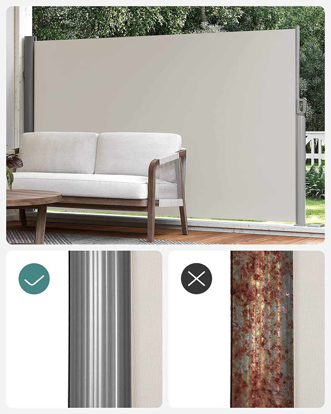 Copertina laterala extensibila pentru balcon si terasa, bej 180 x 300 cm