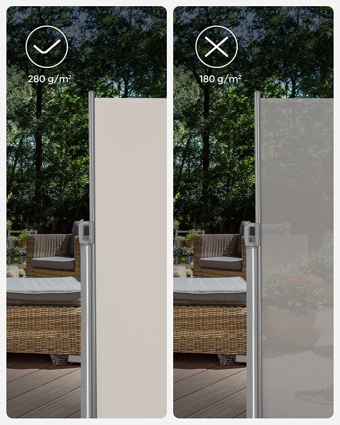 Copertina laterala extensibila pentru balcon si terasa, bej 180 x 300 cm