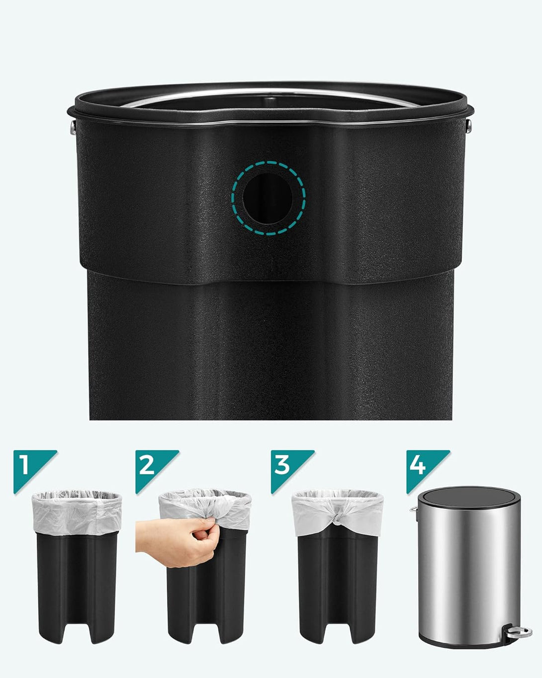 Coș de gunoi cosmetic, 3 L, coș de gunoi de baie cu capac, acționat cu pedală, oțel, negru-argintiu