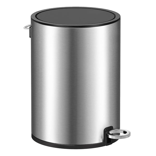 Coș de gunoi cosmetic, 3 L, coș de gunoi de baie cu capac, acționat cu pedală, oțel, negru-argintiu