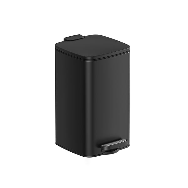 Coș de gunoi de baie cu capac, 8L, pentru spații mici, Soft Close, oțel, negru