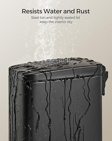 Coș de gunoi de baie, oțel, închidere soft, 10 litri, negru