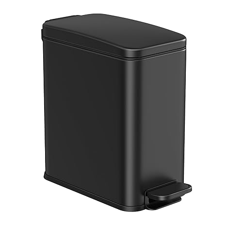 Coș de gunoi de baie, oțel, închidere soft, 10 litri, negru