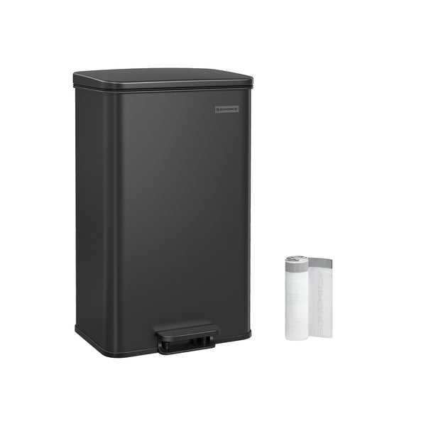 Coș de gunoi de bucătărie 40L, coș mare cu pedală cu capac, 15 saci de gunoi incluse, negru
