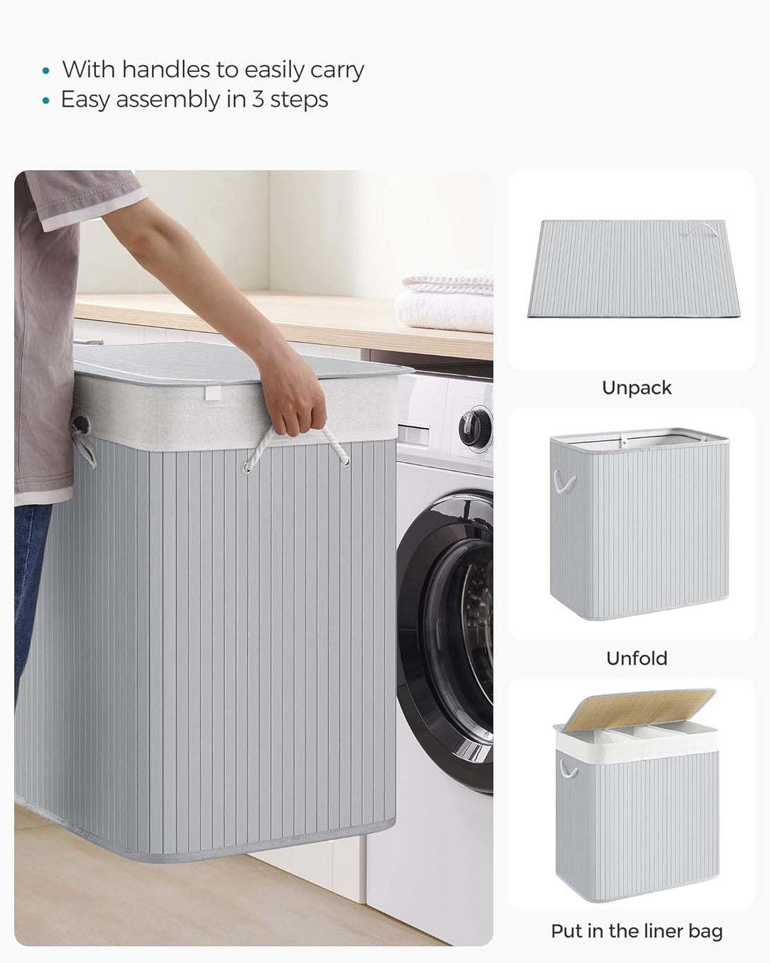 Cos de haine cu 3 compartimente, 150L, gri