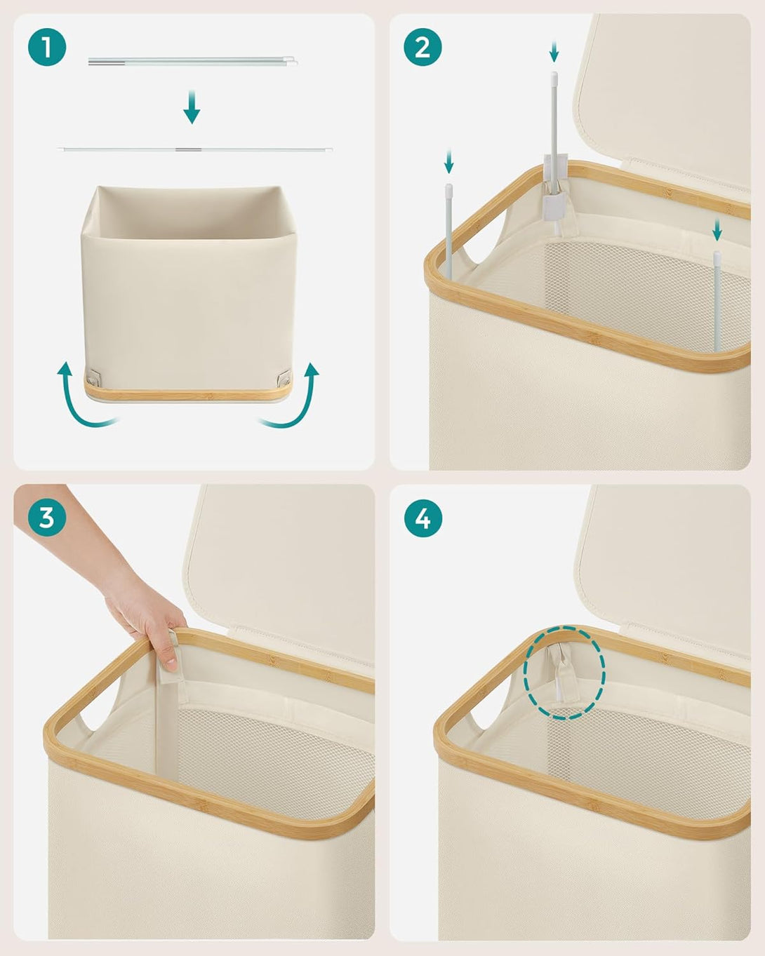 Cos de rufe cu capac , 90L ,captuseala plasa detasabila, alb