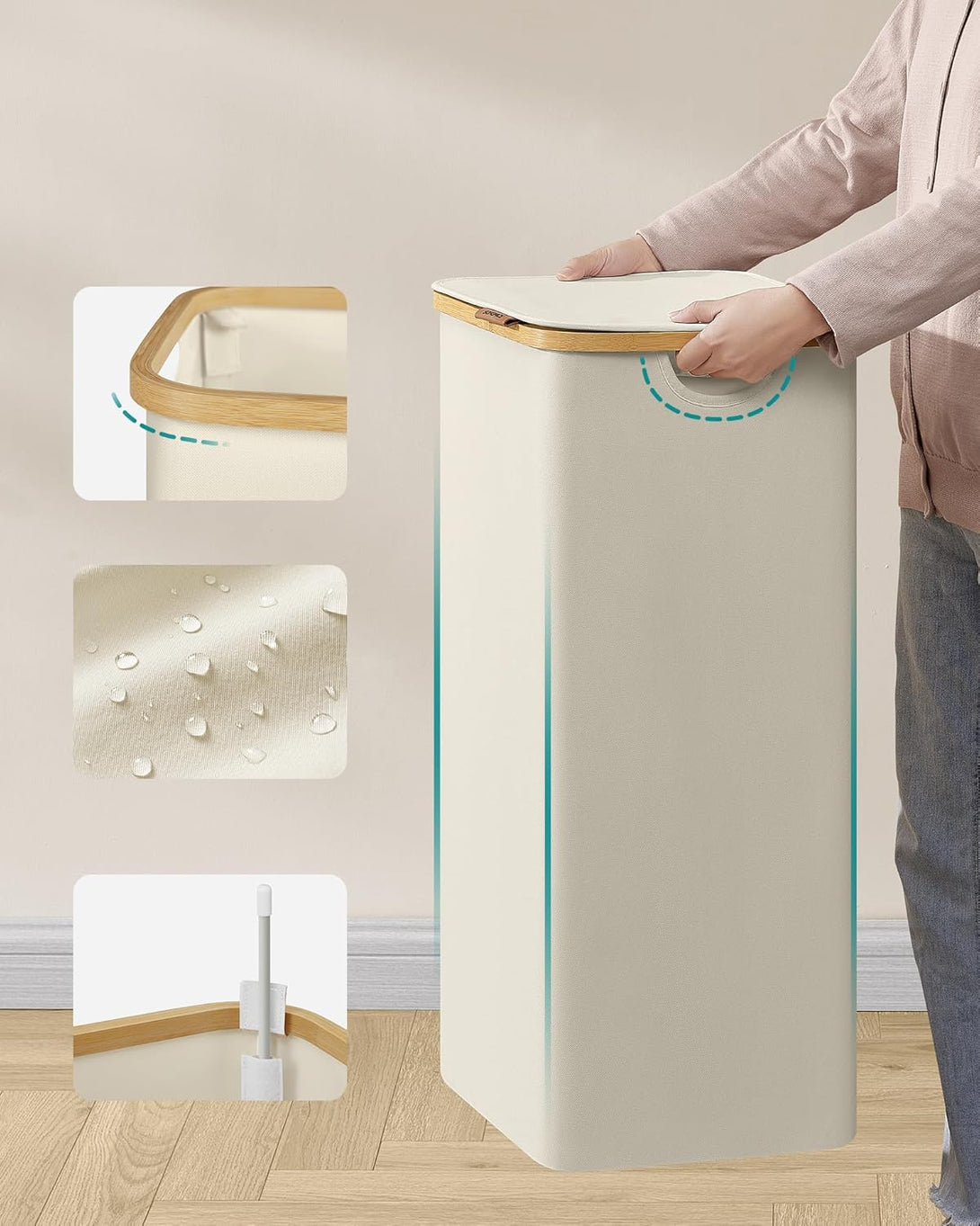 Cos de rufe cu capac , 90L ,captuseala plasa detasabila, alb