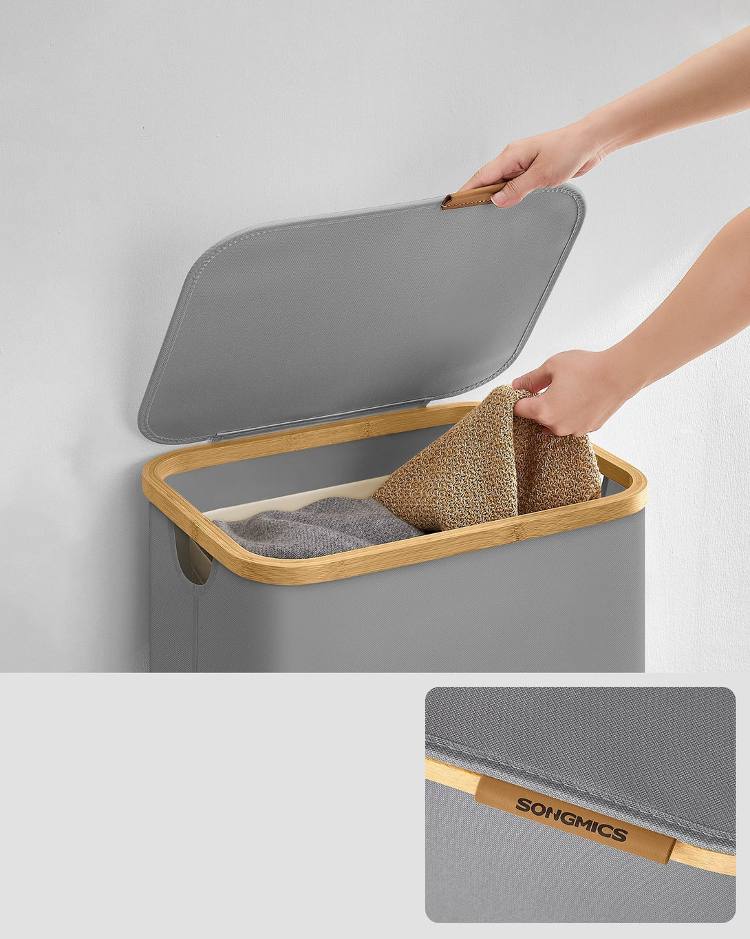 Cos de rufe cu capac, cos de rufe 90 L, 42 x 32 x 70,5 cm, gri
