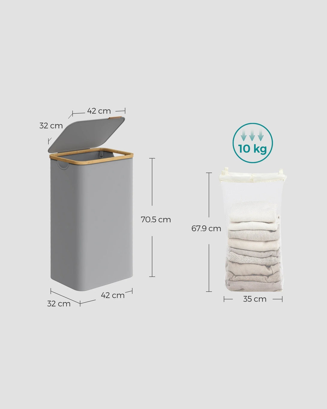 Cos de rufe cu capac, cos de rufe 90 L, 42 x 32 x 70,5 cm, gri