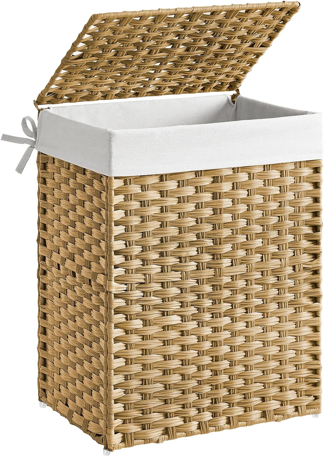 Cos de rufe cu capac , din ratan sintetic , 90L , pliabil , culoare naturala