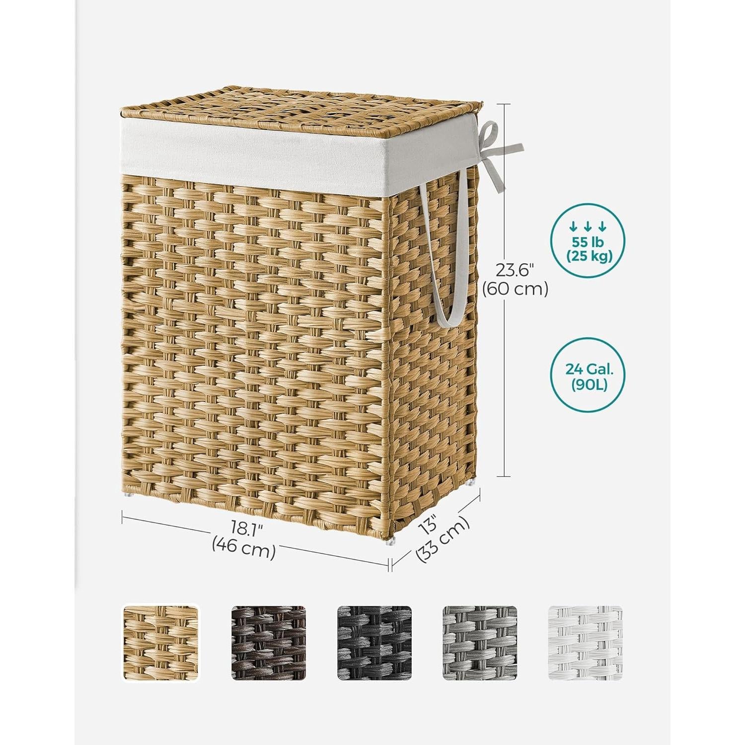 Cos de rufe cu capac , din ratan sintetic , 90L , pliabil , culoare na ...