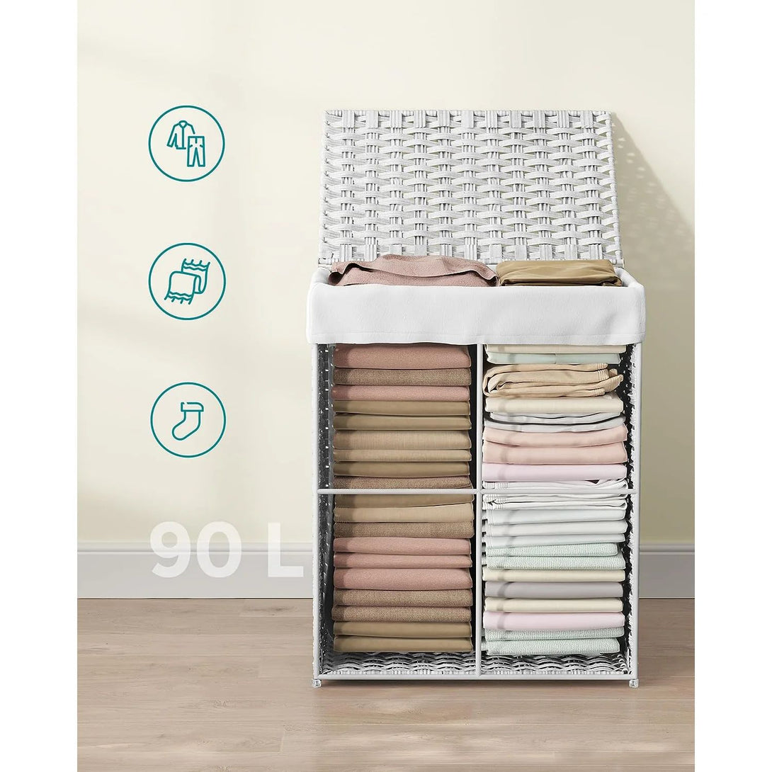 Cos de rufe din bambus, 90 litri, alb