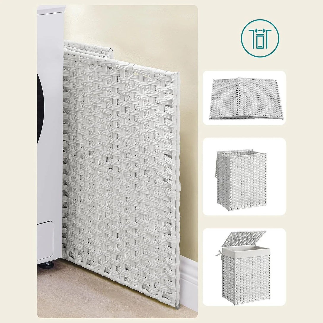 Cos de rufe din bambus, 90 litri, alb