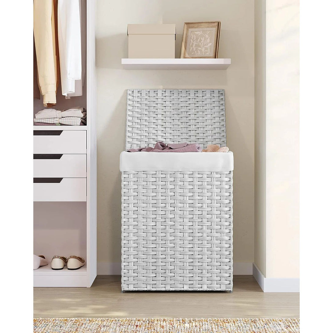 Cos de rufe din bambus, 90 litri, alb