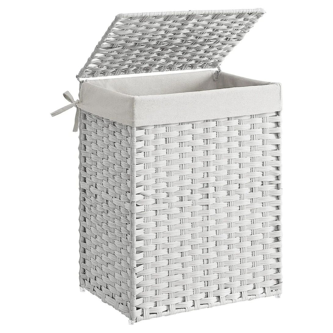 Cos de rufe din bambus, 90 litri, alb