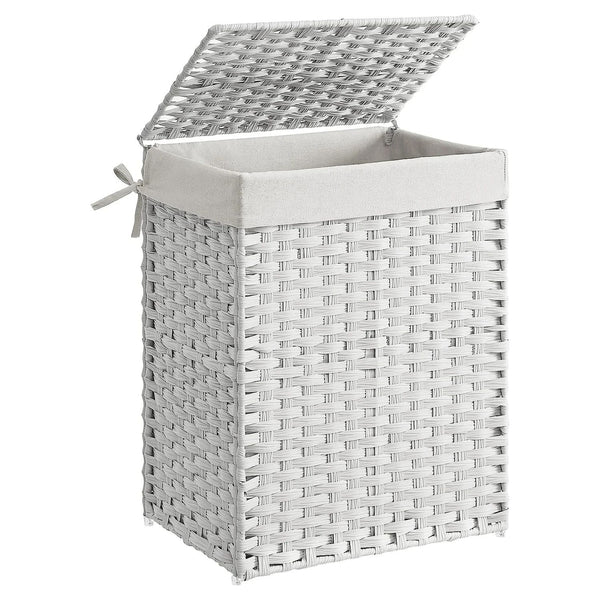 Cos de rufe din bambus, 90 litri, alb